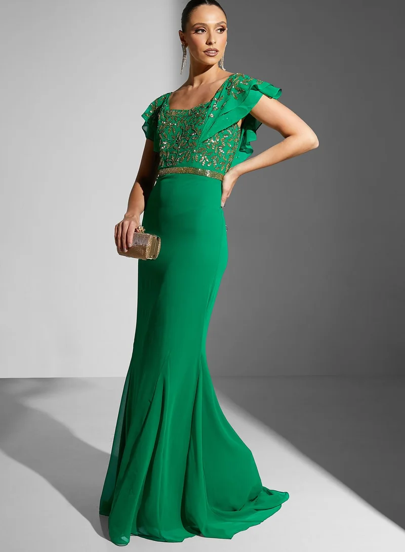 Virgos Lounge Flutter Sleeve Embellished Dress