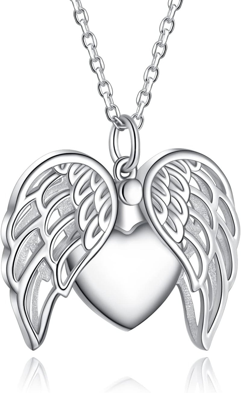ACJNA 925 Sterling Silver Angel Wings Memorial Urn Locket Necklace for Ashes Jewelry Cremation Necklaces - Image 1