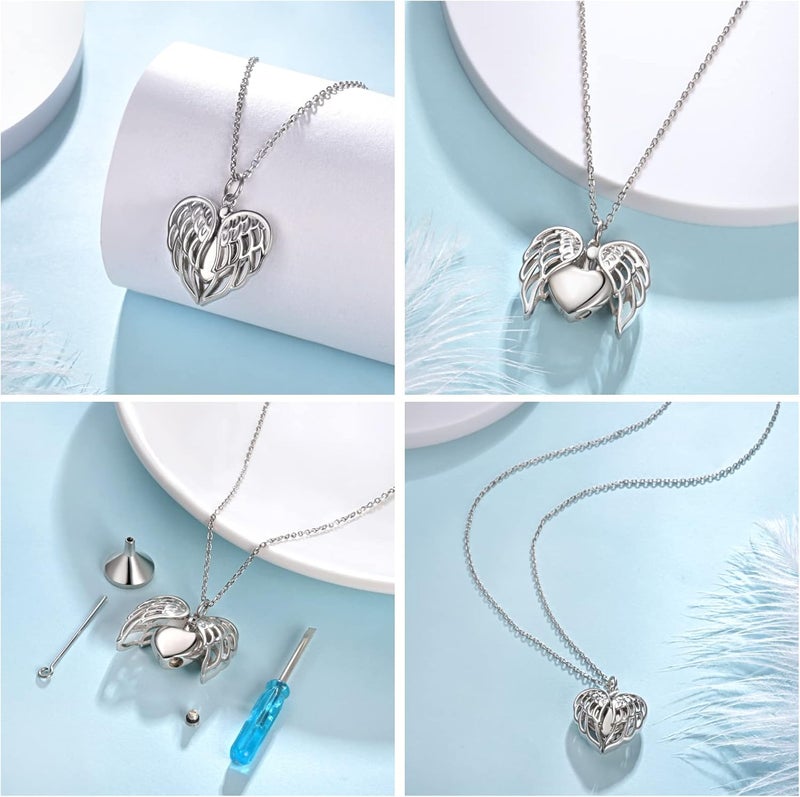 ACJNA 925 Sterling Silver Angel Wings Memorial Urn Locket Necklace for Ashes Jewelry Cremation Necklaces - Image 2