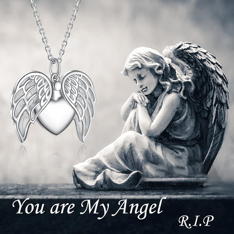 ACJNA 925 Sterling Silver Angel Wings Memorial Urn Locket Necklace for Ashes Jewelry Cremation Necklaces - Image 5