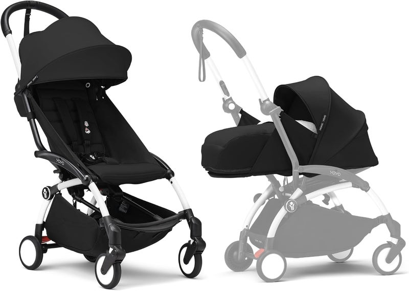 Stokke YOYO3 Complete Yoyo Stroller From Birth - Includes White Frame + YOYO 6+ Color Pack + 0+ Newborn Pack - Black - Image 1