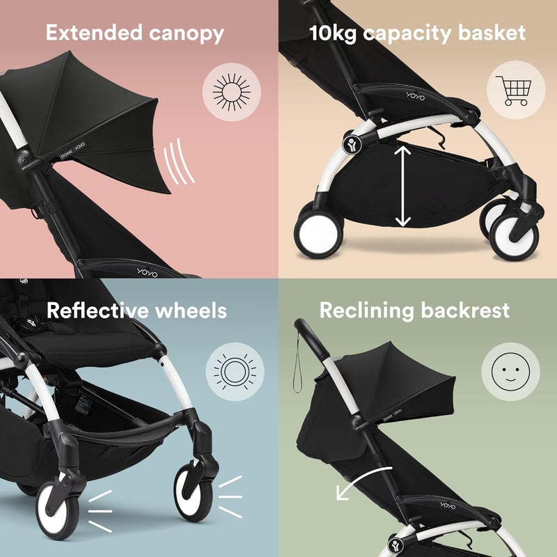 Stokke YOYO3 Complete Yoyo Stroller From Birth - Includes White Frame + YOYO 6+ Color Pack + 0+ Newborn Pack - Black - Image 5
