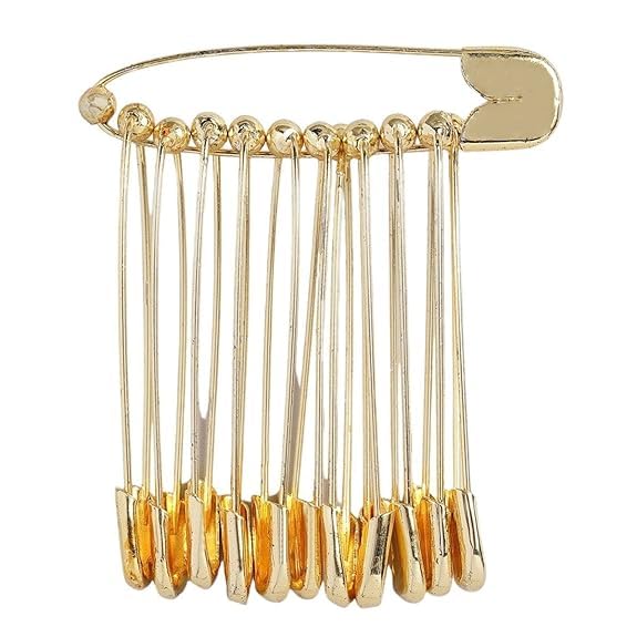 Accessher Gold Plated Shiny Stainless Steel Material Safety Pins/Metallic Saree/Hijab Pins with Secured Closure for Women and Girls Pack of 1 (12 Pcs) - Image 1