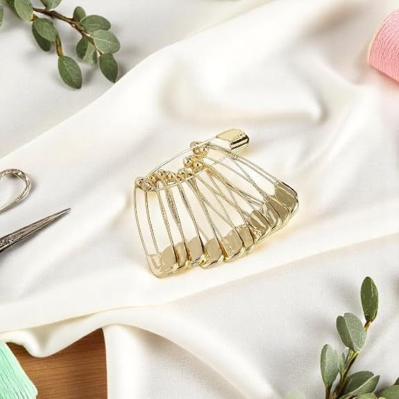 Accessher Gold Plated Shiny Stainless Steel Material Safety Pins/Metallic Saree/Hijab Pins with Secured Closure for Women and Girls Pack of 1 (12 Pcs) - Image 2