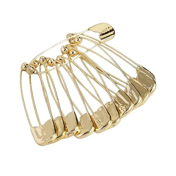 Accessher Gold Plated Shiny Stainless Steel Material Safety Pins/Metallic Saree/Hijab Pins with Secured Closure for Women and Girls Pack of 1 (12 Pcs) - Image 3