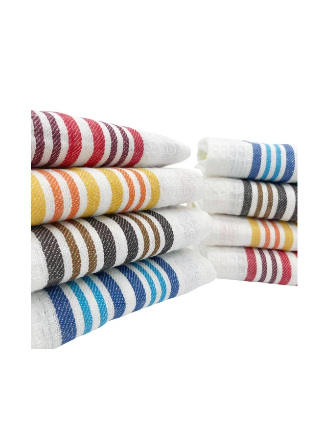 1 تشيس 1CHASE Pack of 8 - Honey Comb Stripe Kitchen Towel, 38x64cm