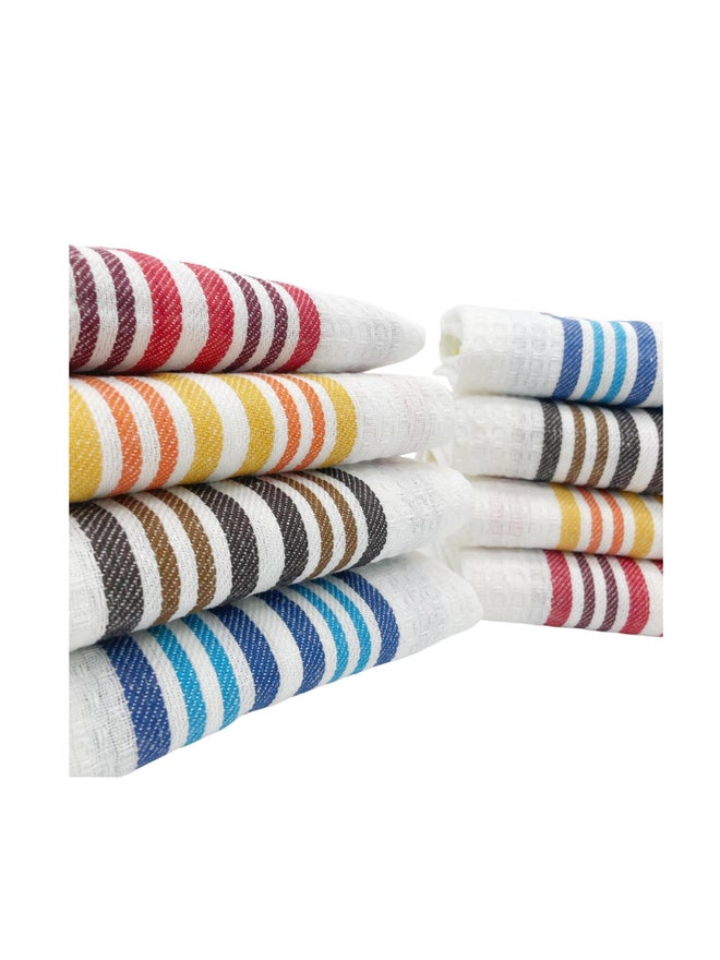 1CHASE Pack of 8 - Honey Comb Stripe Kitchen Towel, 38x64cm - Image 1