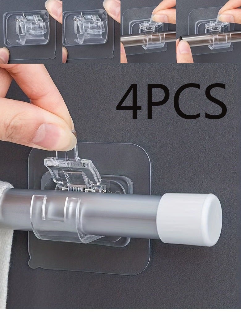4pcsCurtain Rod Hook Curtain Rod Clip Fixer Punch-free Stick-on Rod Bracket Clip Horizontal Rod Door Sticky Hook Plastic Rod Holders - Image 1