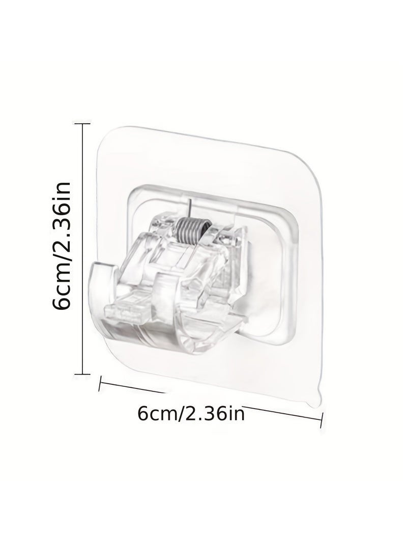 4pcsCurtain Rod Hook Curtain Rod Clip Fixer Punch-free Stick-on Rod Bracket Clip Horizontal Rod Door Sticky Hook Plastic Rod Holders - Image 5
