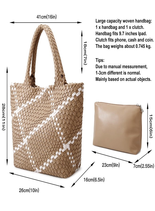 Queenoris Fashion Woven Tote Bag for Women, Shopper Bag Soft Vegan Leather Hand-woven Handbag with Purse - Image 3