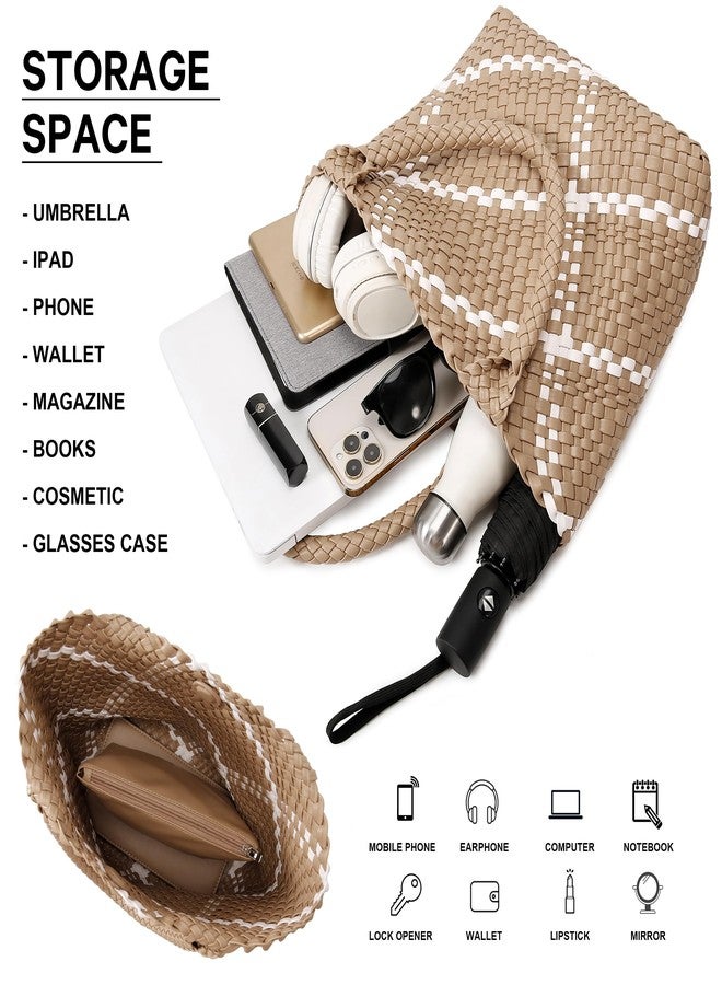 Queenoris Fashion Woven Tote Bag for Women, Shopper Bag Soft Vegan Leather Hand-woven Handbag with Purse - Image 4