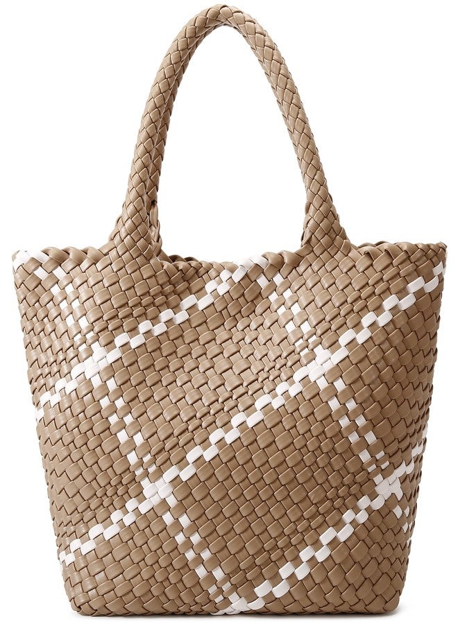 Queenoris Fashion Woven Tote Bag for Women, Shopper Bag Soft Vegan Leather Hand-woven Handbag with Purse - Image 1