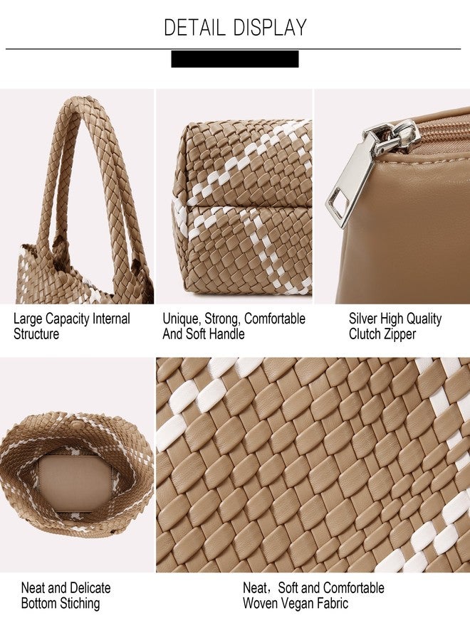 Queenoris Fashion Woven Tote Bag for Women, Shopper Bag Soft Vegan Leather Hand-woven Handbag with Purse - Image 5