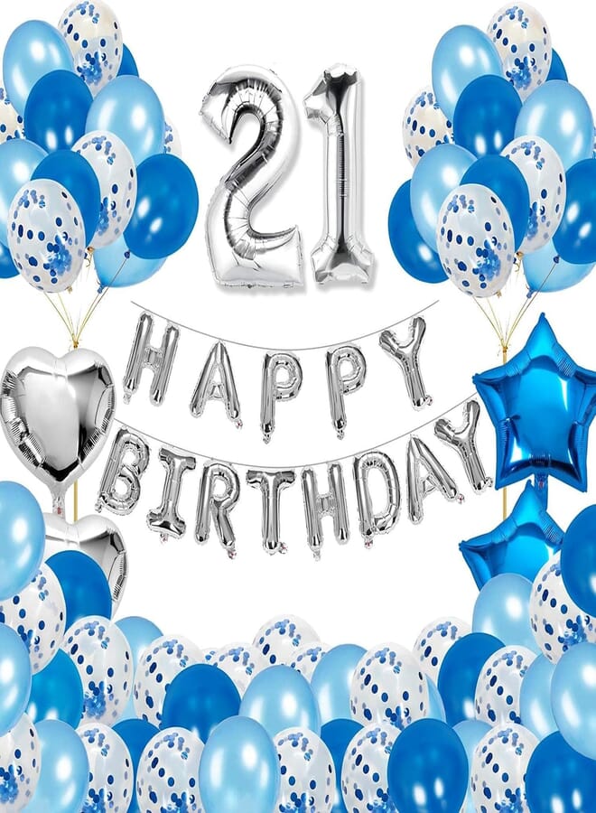 Secret 21st Birthday Decorations, 21 Birthday Party Balloons Set with Birthday Banners, Birthday Party Supplies Kit Blue Birthday Party Decor for Girls Boys Women Men