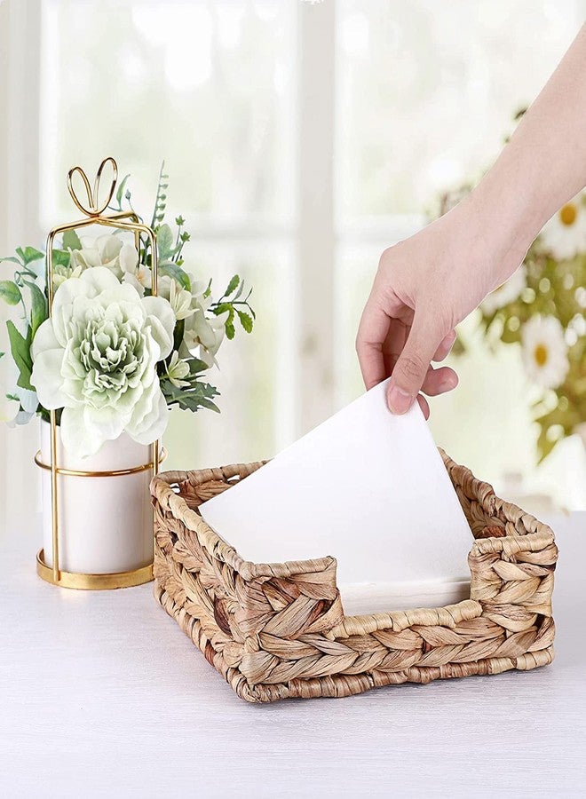 Fnoko Water Hyacinth Napkin Holder, Rattan Napkin Holder for Tables, Napkin Basket Decorative Wicker Napkin Tray 7 ½''L x 7 ½''W x 2 ¾''H for Kitchen, Bathroom, Living Room - Image 4