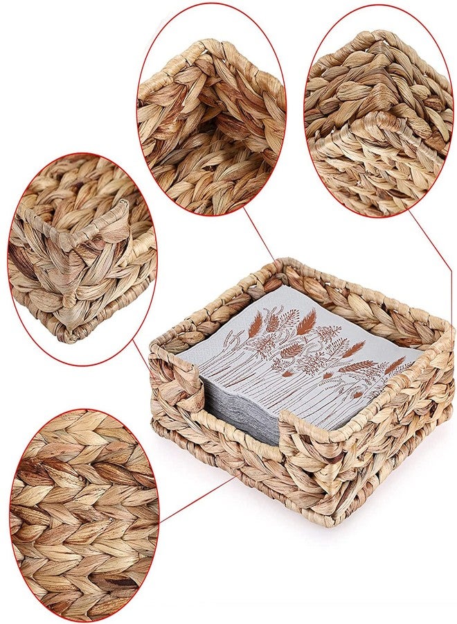 Fnoko Water Hyacinth Napkin Holder, Rattan Napkin Holder for Tables, Napkin Basket Decorative Wicker Napkin Tray 7 ½''L x 7 ½''W x 2 ¾''H for Kitchen, Bathroom, Living Room - Image 3