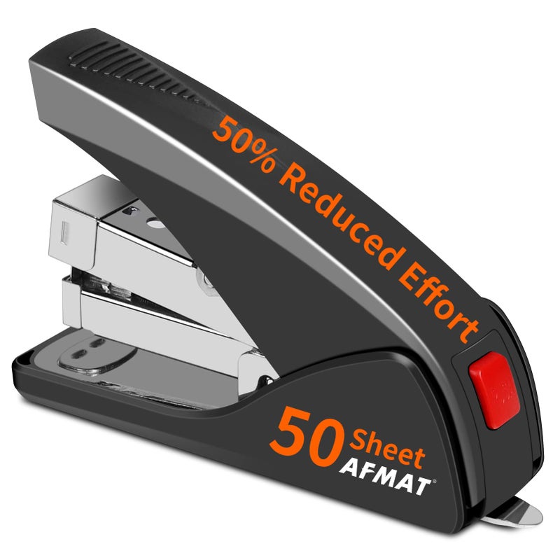 AFMAT Stapler for Desk, 50 Sheet Effortless Desktop Stapler Staple with One Finger, Portable Ergonomic Handheld Staplers Heavy Duty, Built-in Remover, Space Save Size, Good for Home & Office ES10 - Image 1