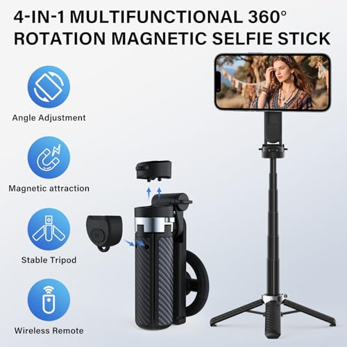 NKDFRI Opticnock 4-in-1 Magnetic Selfie Stick for iPhone/Android - 360° Rotatable, Extendable with Wireless Remote | Pocket Size | Includes Phone Ring (1PC) - Image 4
