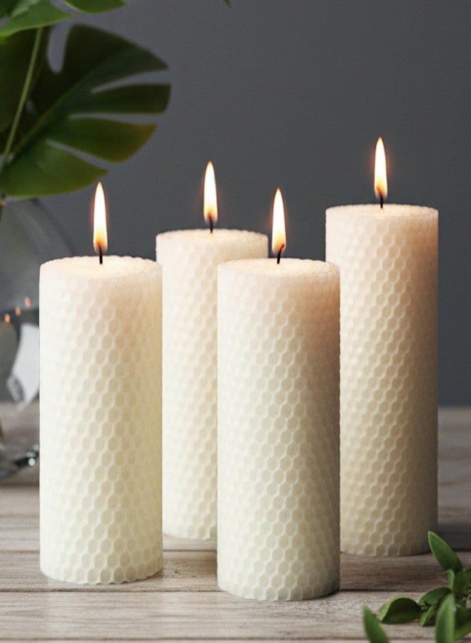 MOSROAD White Hand-Rolled Beeswax Candles, 4 Packs, 2x4 Inch White Honeycomb Pillar Candle, 15 Hour Burn Time Ivory Handcrafted Bees Wax Candles for Gift Choice, Candle Lovers, Home Decor - Image 1