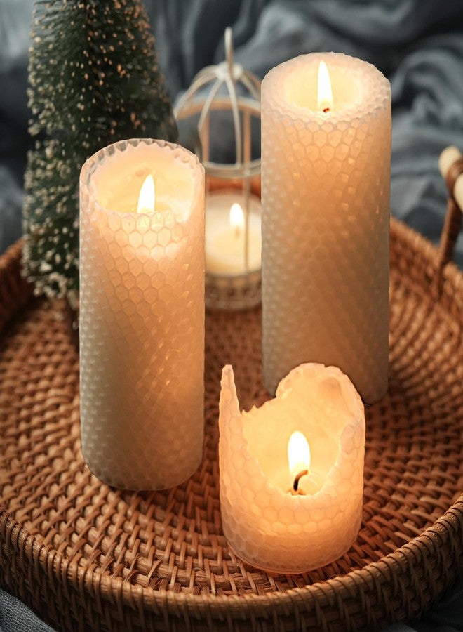 MOSROAD White Hand-Rolled Beeswax Candles, 4 Packs, 2x4 Inch White Honeycomb Pillar Candle, 15 Hour Burn Time Ivory Handcrafted Bees Wax Candles for Gift Choice, Candle Lovers, Home Decor - Image 4