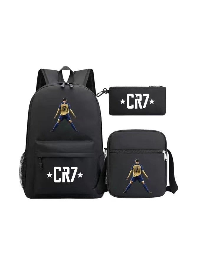 general 3PCS Backpack Set,CR7 Football Backpack,Large Capacity Casual Backpack with Lunch Bag and Pencil case for Boys Girls