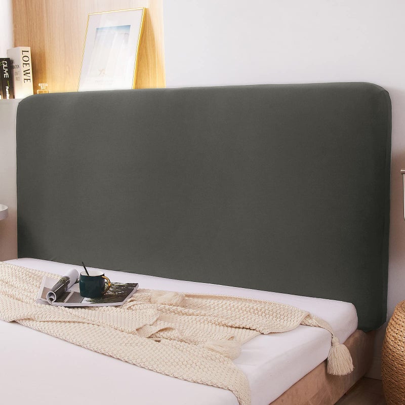 WOMACO Stretch Bed Headboard Slipcover 180 GSM Thick Fabric Solid Color Dustproof Bed Head Protector Cover for Bedroom Dcor Dark Gray 5967