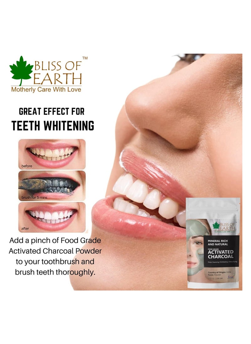 BLISS OF EARTH Coconut Shell Activated Charcoal Powder, 100GM great for face, skin & teeth Pack of 3  - Image 5