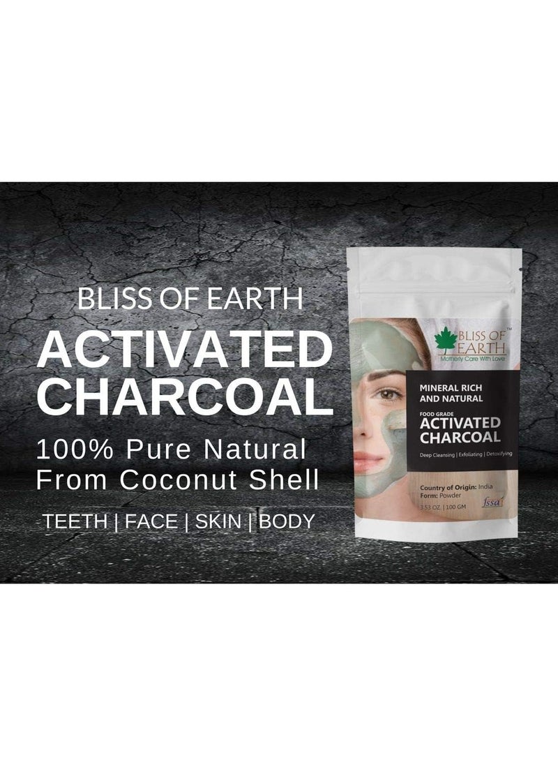 BLISS OF EARTH Coconut Shell Activated Charcoal Powder, 100GM great for face, skin & teeth Pack of 3  - Image 2