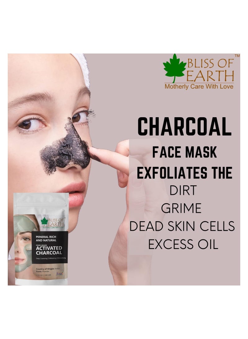 BLISS OF EARTH Coconut Shell Activated Charcoal Powder, 100GM great for face, skin & teeth Pack of 3  - Image 4
