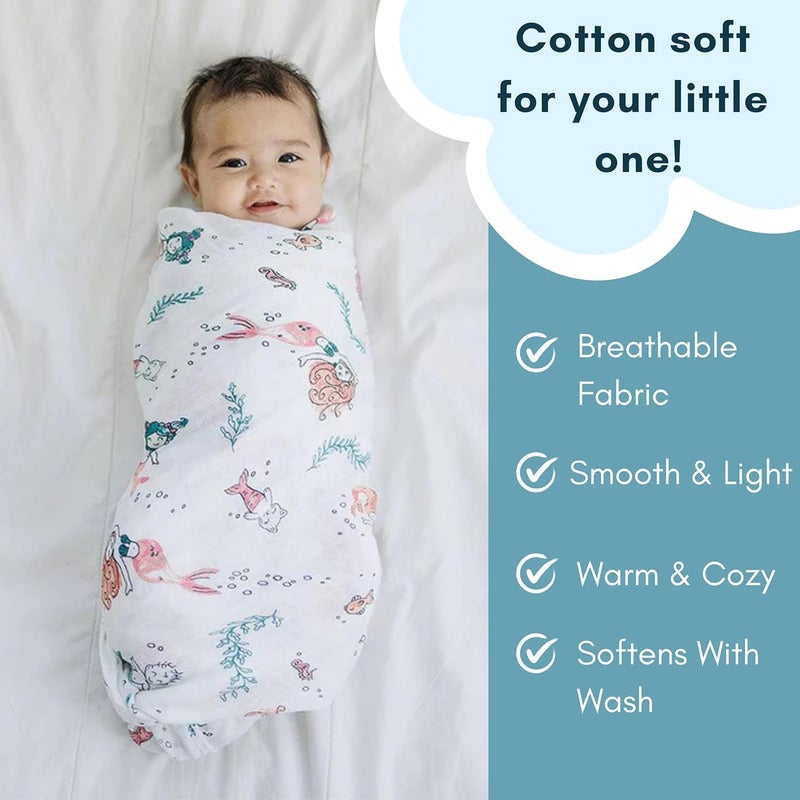 Comfy Cheeks 100% Cotton Muslin Baby Swaddle Set – Pack of 2| Large 115x100 cm Mulmul Swaddle Wrap for Newborn to 18 Months | Soft Breathable Printed Baby Blanket & Towel - Image 3