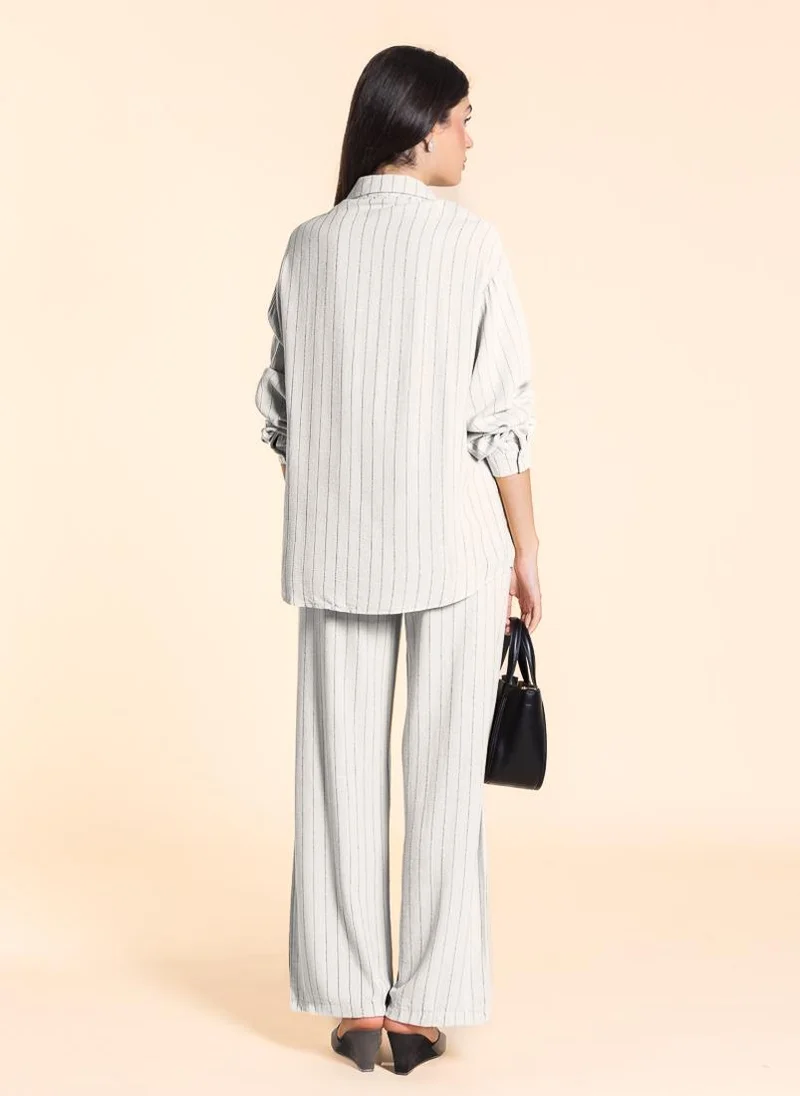 SHAPES LINEN BLEND STRIPE SHIRT SET
