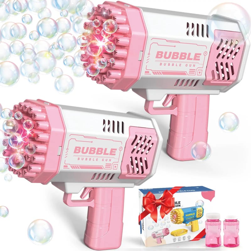 2 PCS Bubble Machine, 40 Holes Bubble Makers with Lights/Bubble Solution, Bubbles Machine for Adults Kids, Summer Toy Gift for Outdoor Indoor Birthday Wedding Party
