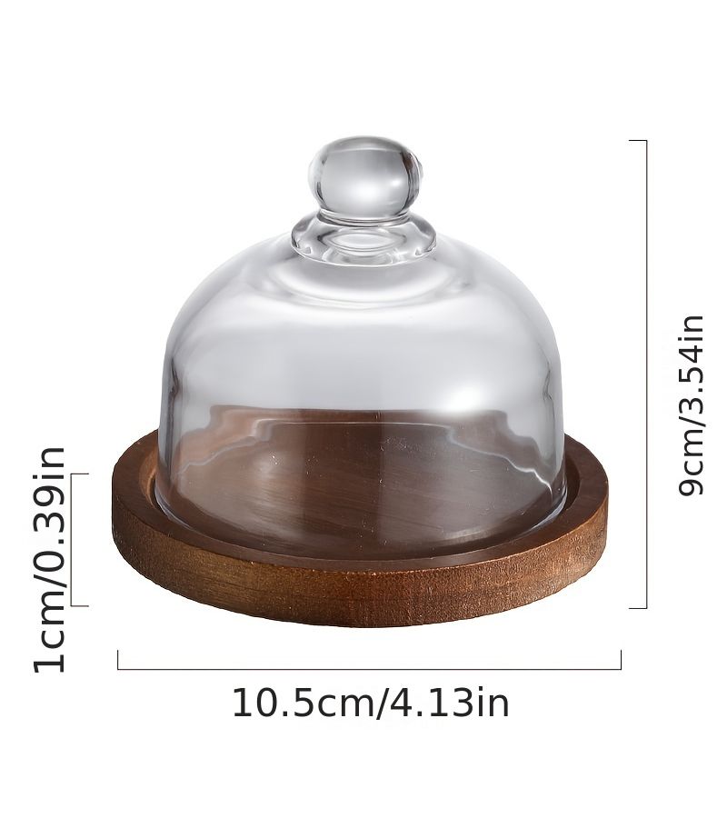 Mini Wooden Dessert Plate With Glass Cover Square Cake Snack Tray - Image 3
