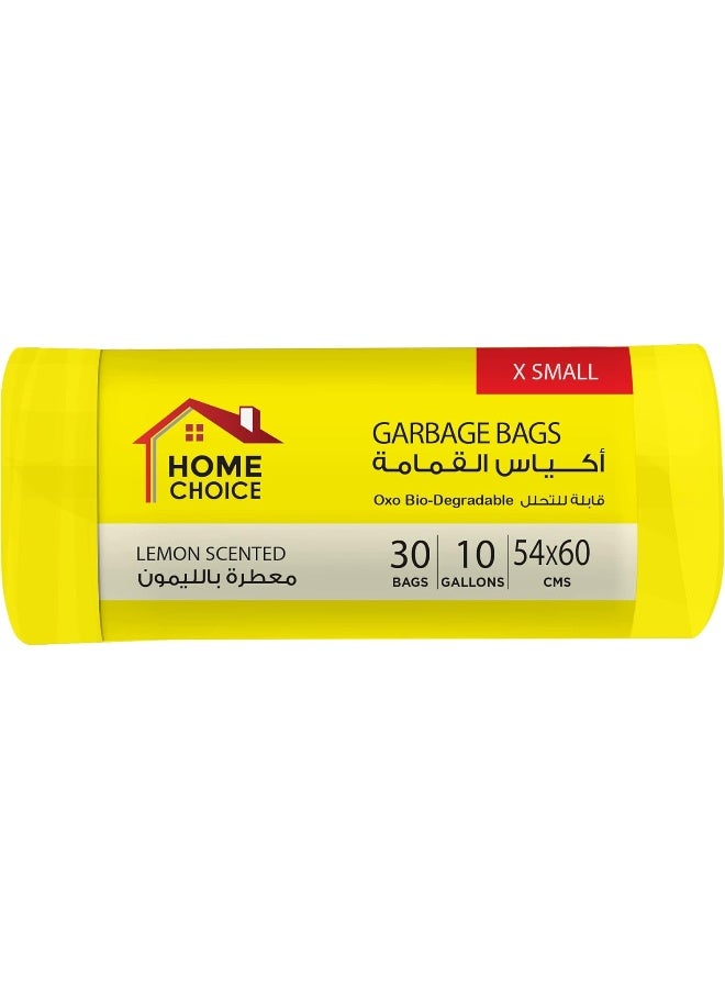 HOME CHOICE 10 جالون أكياس قمامة معطرة - ليمون، عبوة من 30 قطعة، حجم 54*60 سم أكياس قمامة قابلة للتحلل، لفائف أكياس القمامة، بطانات سلة المهملات - Image 1