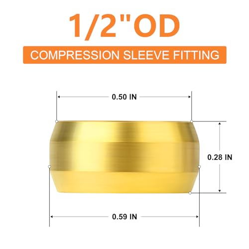 GASHER 100PCS Brass Compression Fitting Brass Compression Sleeve Ferrules 12 Tube OD - Image 3