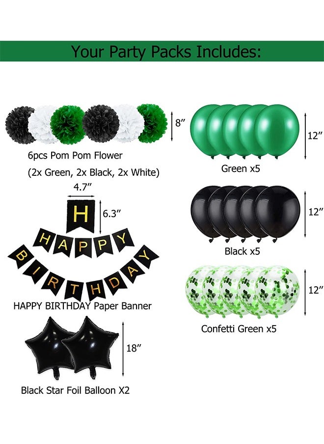 Organizer - Birthday Party Set Include Happy Birthday Banner Football Balloons  Balloons Green Black Stars Aluminum Foil Balloons Kit Decorations - Image 1