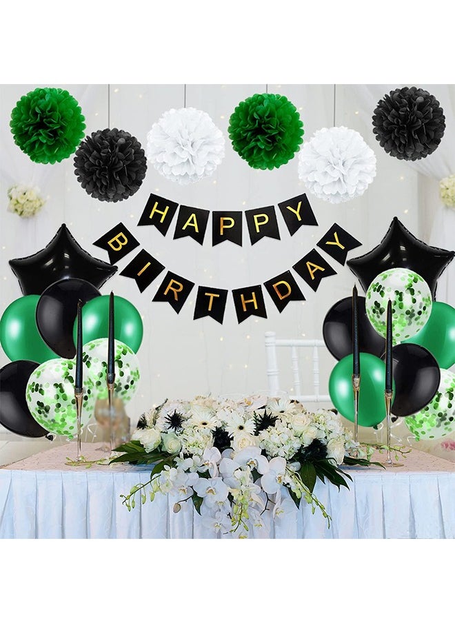 Organizer - Birthday Party Set Include Happy Birthday Banner Football Balloons  Balloons Green Black Stars Aluminum Foil Balloons Kit Decorations - Image 1