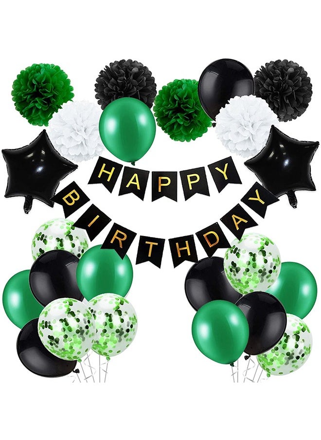Organizer - Birthday Party Set Include Happy Birthday Banner Football Balloons  Balloons Green Black Stars Aluminum Foil Balloons Kit Decorations - Image 1