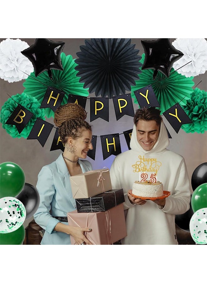 Organizer - Birthday Party Set Include Happy Birthday Banner Football Balloons  Balloons Green Black Stars Aluminum Foil Balloons Kit Decorations - Image 1