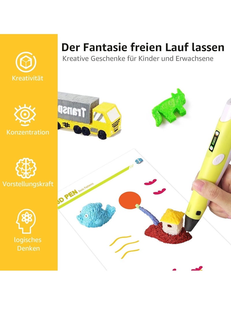 JAJEEK NEW 3D Printer Pen Set for Kids & Adults – Includes 12 Colors of 1.75mm PLA Filament (3m per Color), Ideal Gift for Creativity & Art, 02A Yellow - Image 5