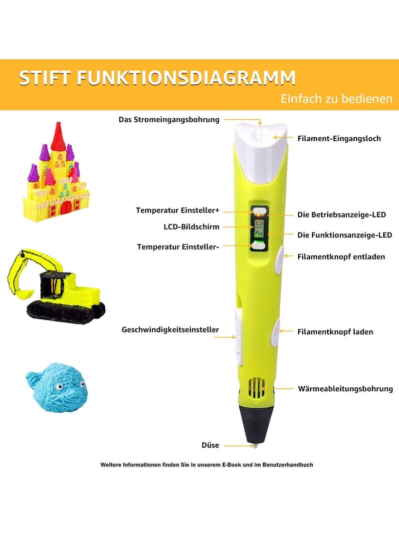 JAJEEK NEW 3D Printer Pen Set for Kids & Adults – Includes 12 Colors of 1.75mm PLA Filament (3m per Color), Ideal Gift for Creativity & Art, 02A Yellow - Image 4