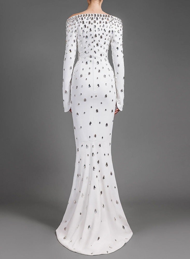 NIBEMINENT Fashion Evening Dress With Beaded And Diamond-encrusted One-shoulder Water Drop Diamond Long Ladies' Dress - Image 2