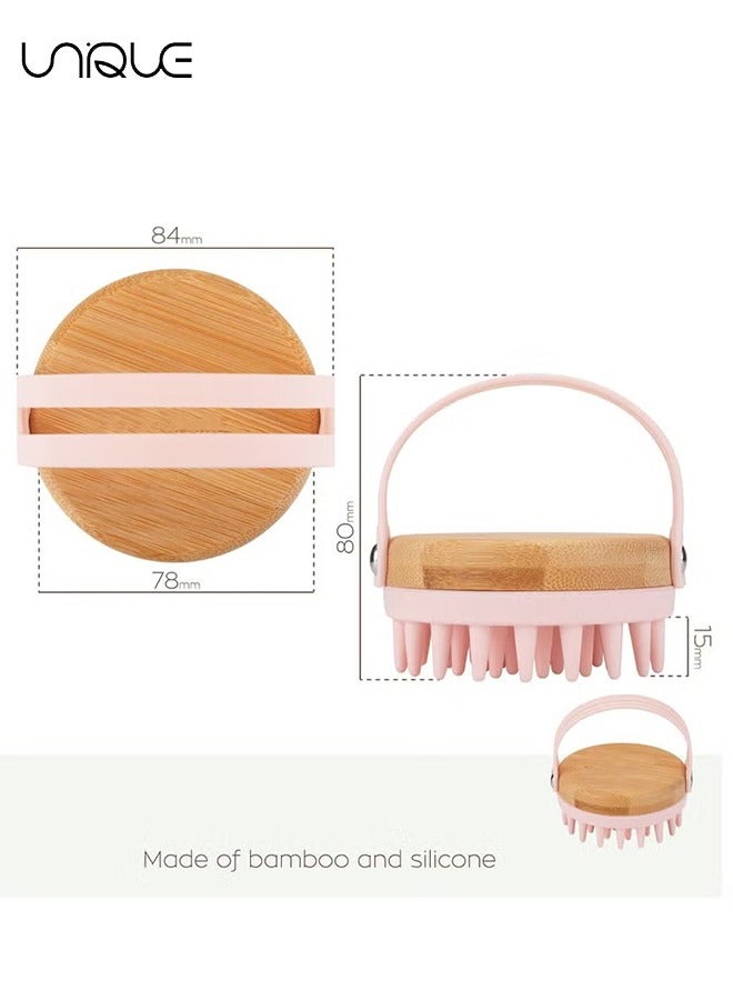 Unique Scalp Massager Shampoo Brush - Hair Head Massager Scalp Brush Scrubber with Soft Exfoliating Silicone Bristles and Bamboo Grip - Head Scrubber for Thick Curly Wet Dry Hair of Women Men Kids - Pink - Image 2