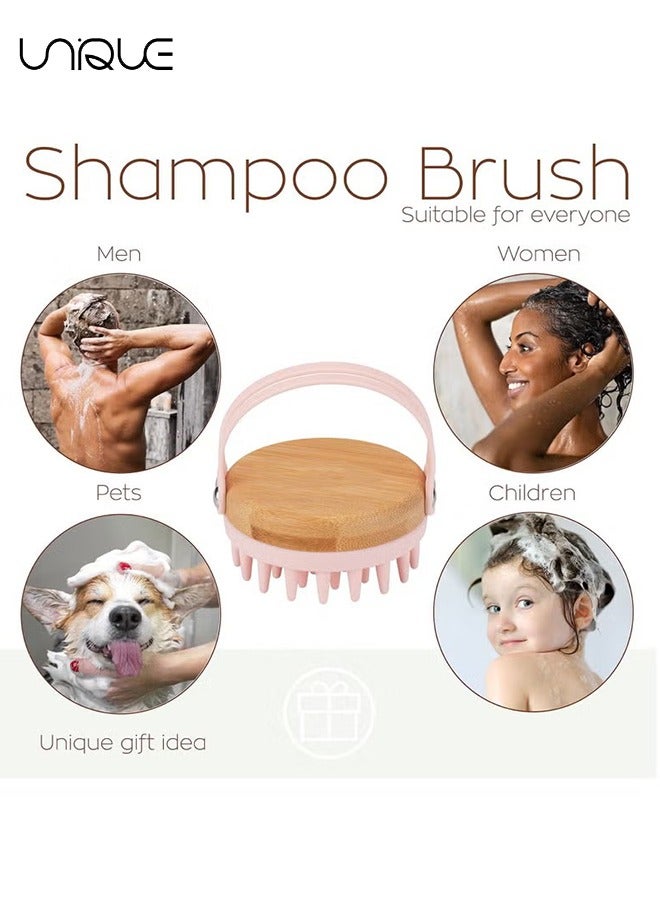 Unique Scalp Massager Shampoo Brush - Hair Head Massager Scalp Brush Scrubber with Soft Exfoliating Silicone Bristles and Bamboo Grip - Head Scrubber for Thick Curly Wet Dry Hair of Women Men Kids - Pink - Image 4