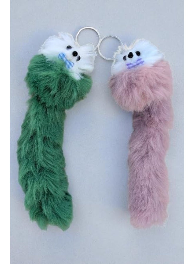 ميدالية من الفرو قطعتين من ميدالية فرو | الوان متعددة | . لحمل المفاتيح او التعليق فى السيارة او التعليق على الشنطة - Image 4