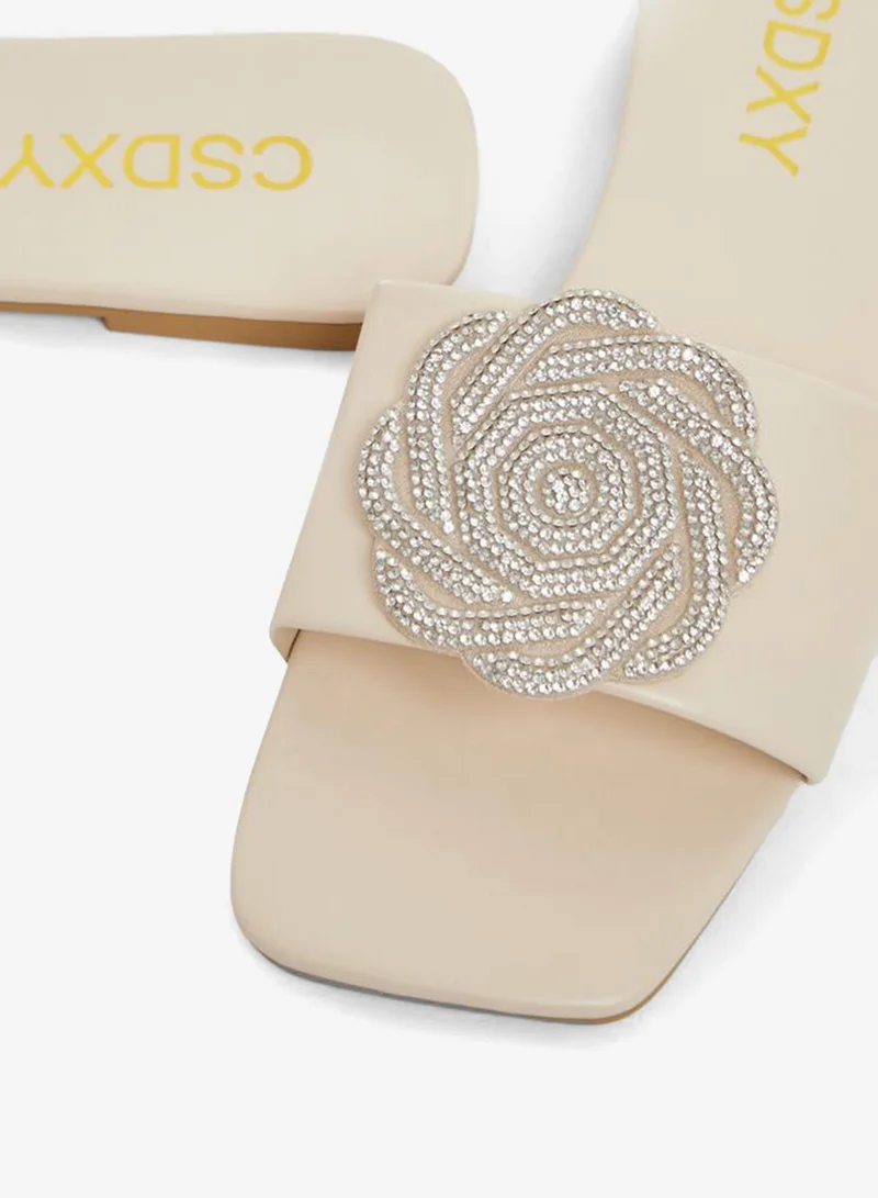 Take Two Embellished Flower Strap Flat Sandals