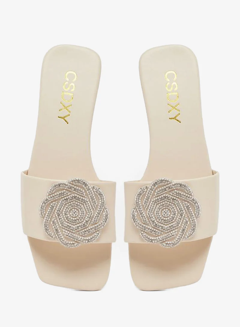 Take Two Embellished Flower Strap Flat Sandals