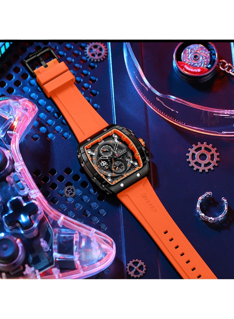 CURREN Men's Waterproof Quartz Watch, Luminous Markers, Silicone Strap, 8442 Orange - Image 3