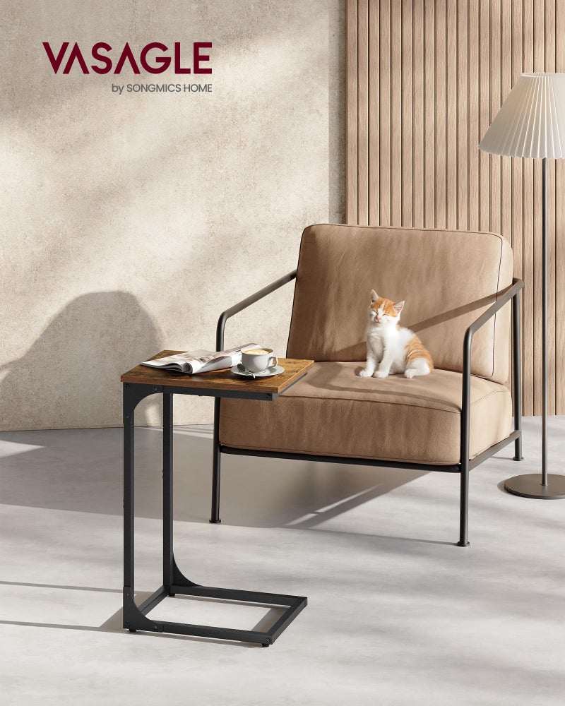 VASAGLE C-Shaped End Table, Small Side Table for Couch, Sofa Table with Metal Frame for Living Room, Bedroom, Bedside, Rustic Brown and Black - Image 2
