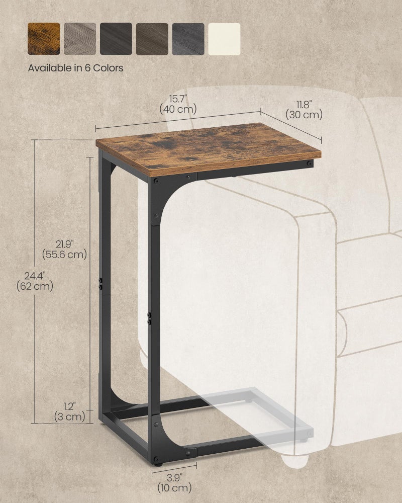 VASAGLE C-Shaped End Table, Small Side Table for Couch, Sofa Table with Metal Frame for Living Room, Bedroom, Bedside, Rustic Brown and Black - Image 5